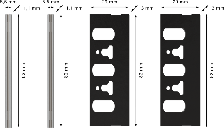 Juego de cuchillos para cepillo Bosch PRO de 82 mm, 4 piezas.